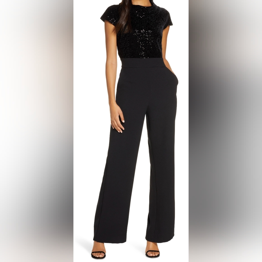 Harper Rose Sequin Bodice Black Jumpsuit Short Sleeves Size 8 NWT MSRP $138 - Picture 1 of 11
